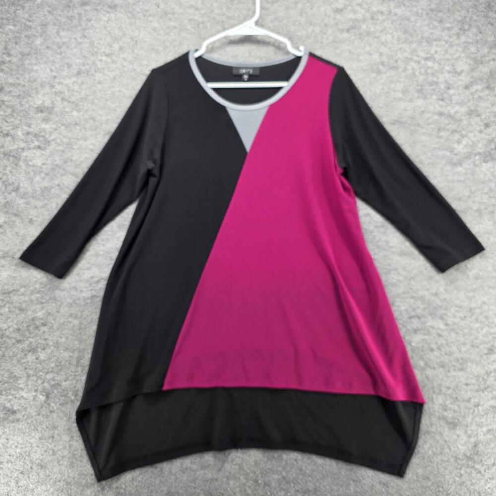 Comfy USA T-Shirt Womens S Black Tunic 3/4 Sleeve Round Neck Stretch Casual